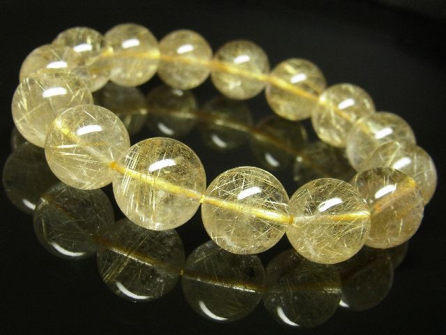 画像: 【写真現物】　ゴールドルチルクォーツブレスレット　金針水晶数珠　１４ミリ　６２ｇ　金運　レディースメンズ　パワーストーン　ルチル　開運　１点物　贈り物　プレゼントに
