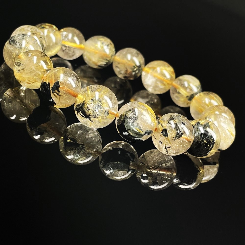 贈答品 現品一点物 太陽放射ルチル ブレスレット 金針水晶数珠 １２ 