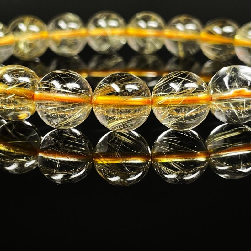 画像: ９－１０ミリ おすすめ 現品一点物 ゴールドルチル ブレスレット 虹入り金針水晶 数珠 ２６ｇ ＳＧＲ２２ 商品動画あり