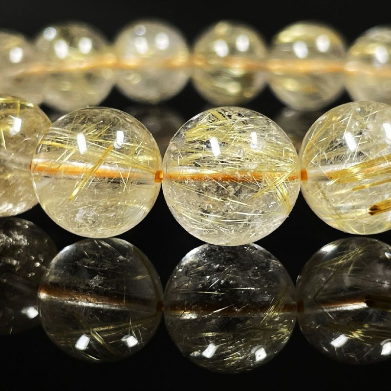 画像: １２ミリ お勧め 現品一点物 ゴールド ルチル ブレスレット 金針水晶 天然石 数珠 ４８ｇ Ｒ７５ 商品動画あり