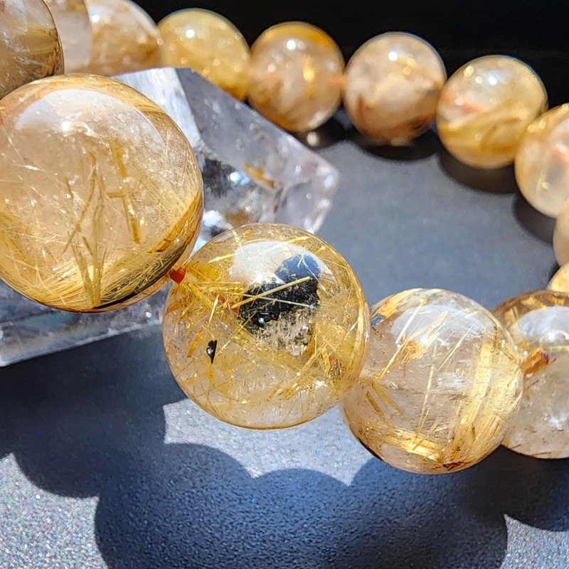 画像: 【ハートのヘマタイトが幸運の印！金運上昇の強い味方★】 14mm 一点物【GHB48】ルチルクォーツブレスレット タイチンルチル 仕事運向上、直感力向上、集中力向上、精神力強化 プレゼント 贈り物 水晶 62g 浄化発送 ギフト 京海堂