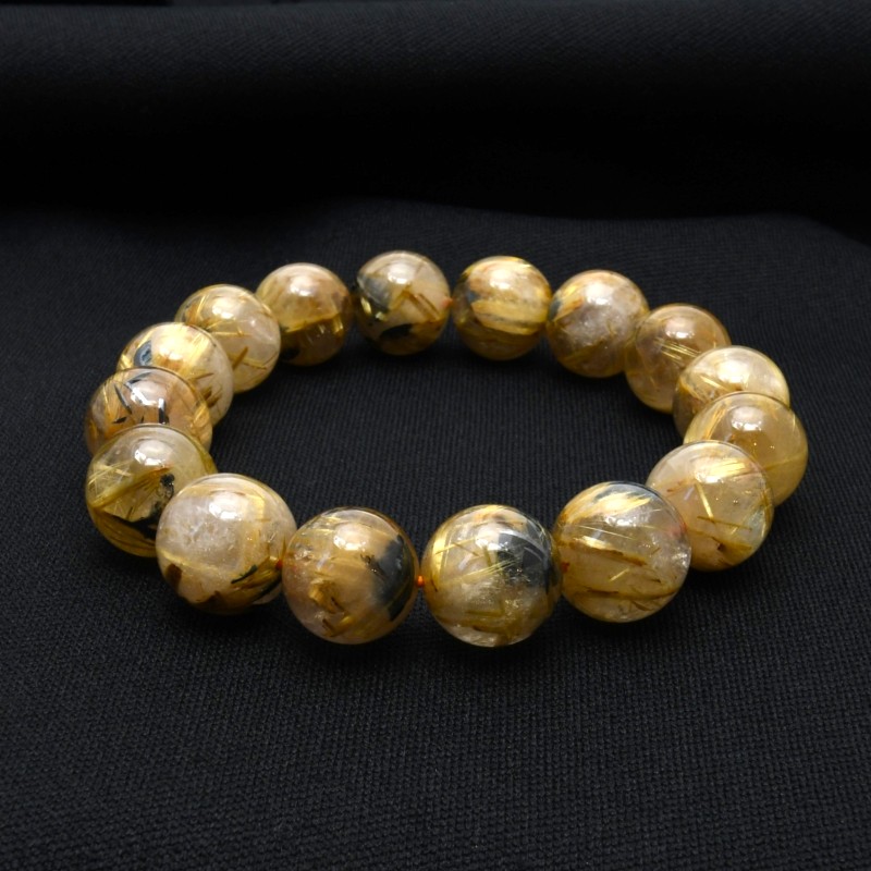 画像: 【密に放たれた黄金針×艶やか光沢の逸品】14mm 一点物【GHB46】太陽放射ルチルクォーツブレスレット 成功・財運・行動力 プレゼント 贈り物 水晶 70g 浄化発送 ギフト 京海堂