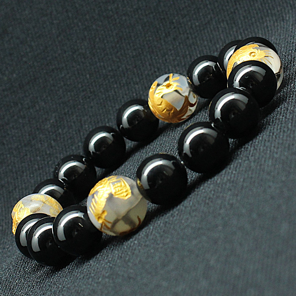 画像9: 【四神獣ブレス】12ミリ×10mm MIX数珠 玄武 皇帝龍 鳳凰 白虎 ＆ドラゴンアゲート＆ ブラックスピネル ブレスレット 【石言葉「成長・成功」、白虎が「勇気・守護」、朱雀が「情熱・再生」、玄武が「安定・健康」お守り効果 贈り物 ご褒美 お揃い 京海堂