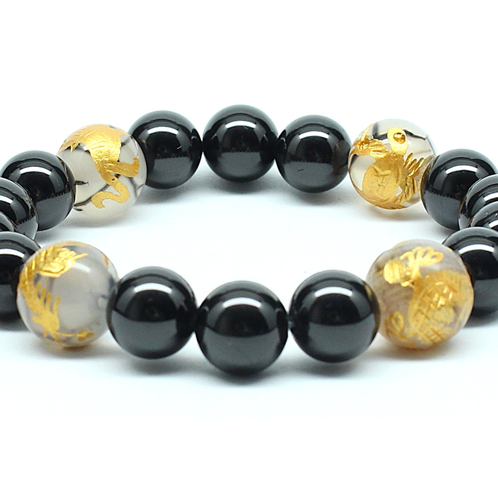 画像3: 【四神獣ブレス】12ミリ×10mm MIX数珠 玄武 皇帝龍 鳳凰 白虎 ＆ドラゴンアゲート＆ ブラックスピネル ブレスレット 【石言葉「成長・成功」、白虎が「勇気・守護」、朱雀が「情熱・再生」、玄武が「安定・健康」お守り効果 贈り物 ご褒美 お揃い 京海堂