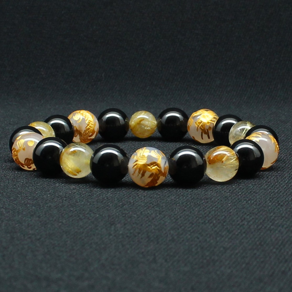画像2: 【最強の皇帝龍】10ミリ×8mm MIX数珠 五芒星 皇帝龍 ドラゴンアゲート タイチンルチル ブラックスピネル【ブレスレット】 【石言葉*「成功」「情熱」「勝利」「強運」「洞察力」「家族円満」お守り効果 贈り物 ご褒美 お揃い mix4rs1 京海堂