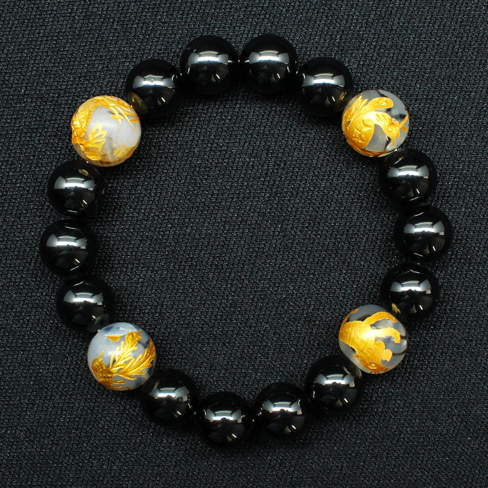 画像8: 【四神獣ブレス】12ミリ×10mm MIX数珠 玄武 皇帝龍 鳳凰 白虎 ＆ドラゴンアゲート＆ ブラックスピネル ブレスレット 【石言葉「成長・成功」、白虎が「勇気・守護」、朱雀が「情熱・再生」、玄武が「安定・健康」お守り効果 贈り物 ご褒美 お揃い 京海堂