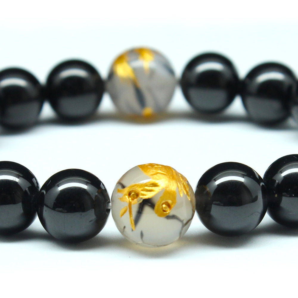 画像: 【四神獣ブレス】12ミリ×10mm MIX数珠 玄武 皇帝龍 鳳凰 白虎 ＆ドラゴンアゲート＆ ブラックスピネル ブレスレット 【石言葉「成長・成功」、白虎が「勇気・守護」、朱雀が「情熱・再生」、玄武が「安定・健康」お守り効果 贈り物 ご褒美 お揃い 京海堂