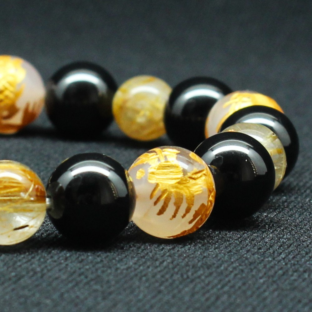 画像: 【最強の皇帝龍】10ミリ×8mm MIX数珠 五芒星 皇帝龍 ドラゴンアゲート タイチンルチル ブラックスピネル【ブレスレット】 【石言葉*「成功」「情熱」「勝利」「強運」「洞察力」「家族円満」お守り効果 贈り物 ご褒美 お揃い mix4rs1 京海堂