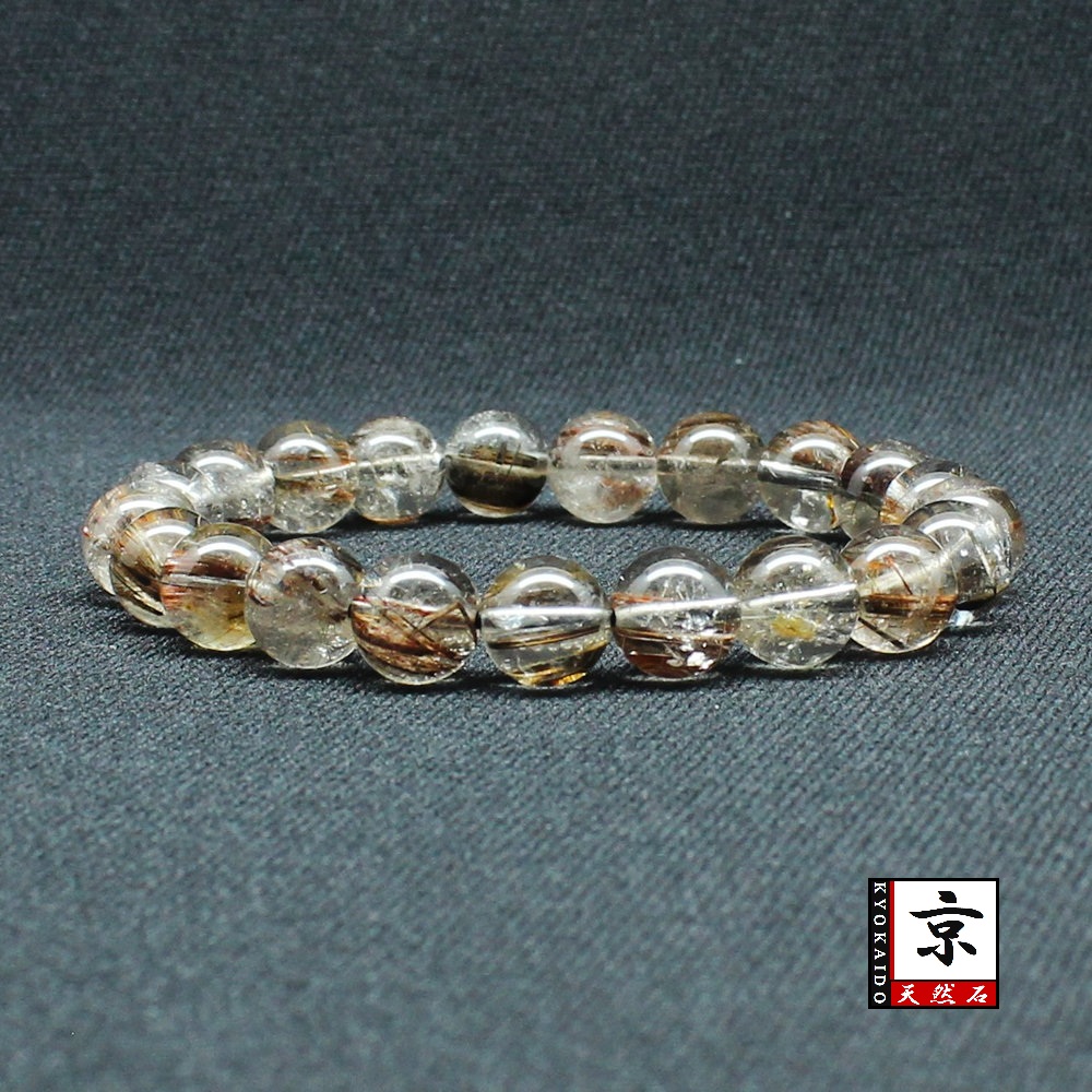 画像1: レア物 マルチルチルクォーツ レッド＆ブラウン カラールチル【約9mm ±0.5ブレス】一点物【 GHB118】無数の鉱物が入り　パワーを感じる一品 金運上昇 仕事運向上 クリスマスプレゼント 贈り物 水晶 23ｇ 浄化発送 ギフト 京海堂